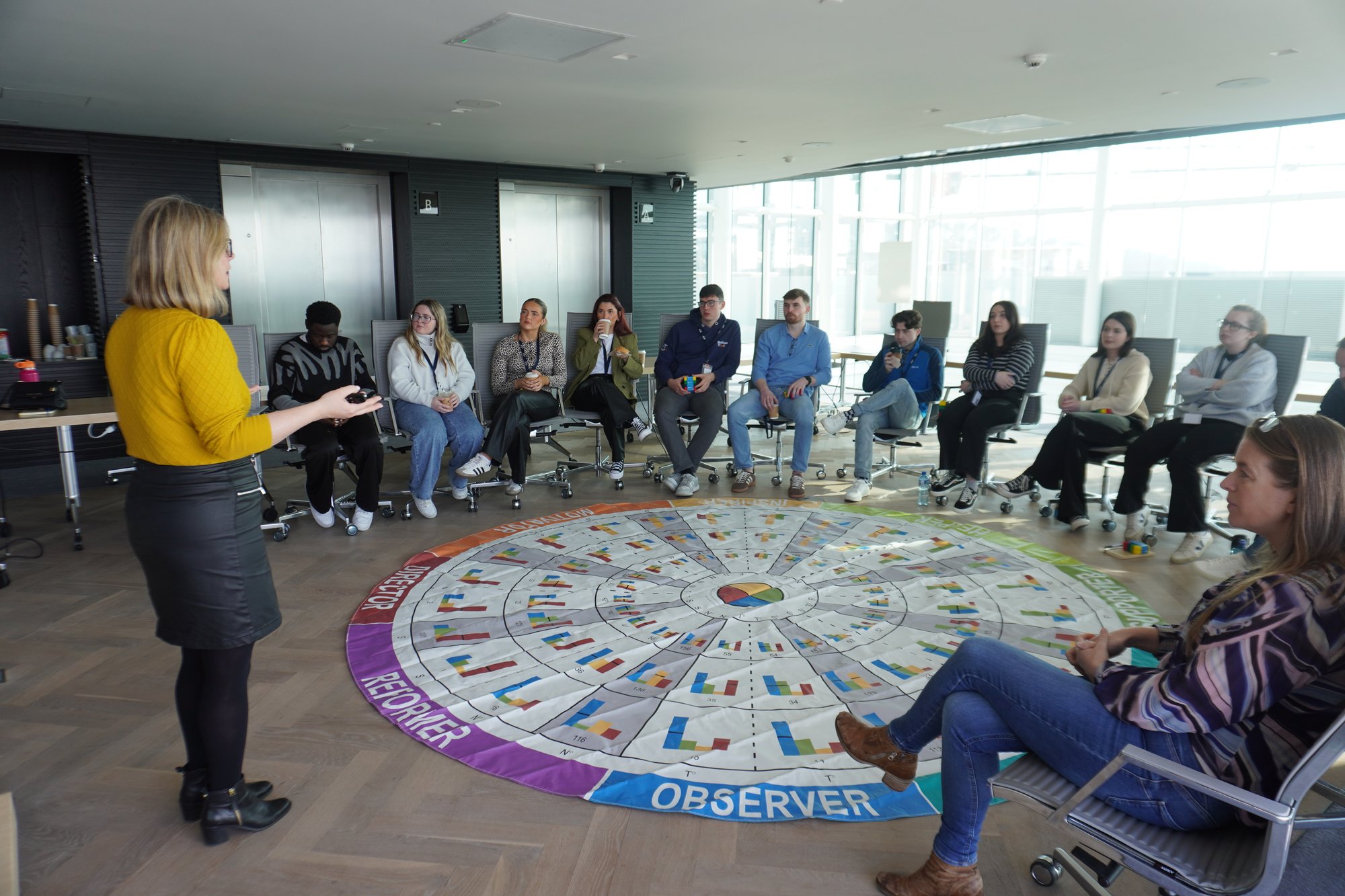 Christine demonstrating insights training to a group of employees/managers 